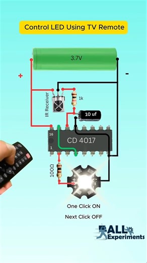 Control LED with TV Remote Using CD4017 #Shorts