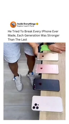 Explore l Learn l Facts on Instagram: "He tried to break every iPhone ever made, testing the strength and durability of each generation to see how Apple’s designs have evolved over time. Starting from the first iPhone, he noticed that each newer model became sturdier, with improved materials, stronger glass, and better structural integrity. What began as a simple experiment turned into a demonstration of how technology and engineering have advanced, showing that modern iPhones are built to withs