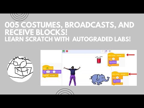 Learn Scratch with autograded labs. 005 Costumes and conversations with broadcast and receives!!