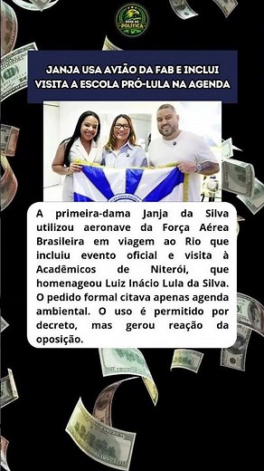 Janja usa avião da FAB e inclui visita a escola pró-Lula na agenda