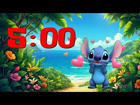 ⏱️ 5-Minute Timer with Stitch and Voice Alarm 🎈 | Disney-Style Countdown 🌴