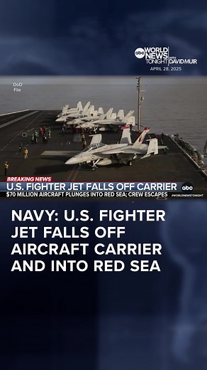 An F/A-18 #fighterjet plunged off the deck of the USS Harry S. Truman, sinking into the #RedSea. The $70 million jet was reportedly being towed out of the hangar bay when the crew lost control. Trevor Ault has the latest on the investigation. #WorldNewsTonight #News #International