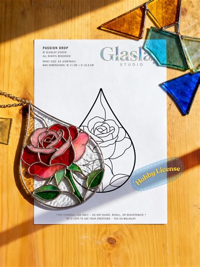 Stained Glass Rose Pattern – Teardrop Suncatcher Digital Download | Beginner Floral PDF Template - Etsy