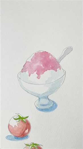 苺のかき氷を描きました #手描きイラスト #水彩画 #イラストメイキング #watercolor