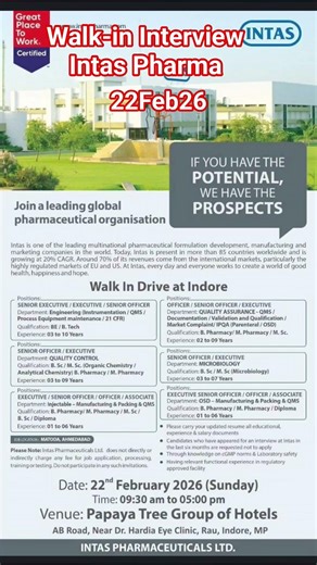 Walk-in Interview I Intas Pharma | 220226 #job #pharma