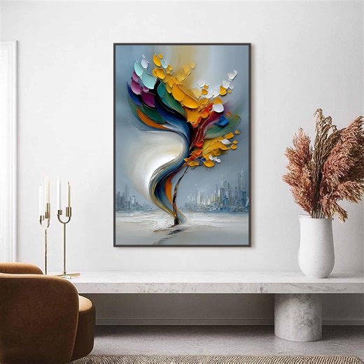 Large 3D Textured Abstract Tree Wall Art, Original Hand Painted Canvas, Colorful Impasto Modern Minimalist Decor - Etsy