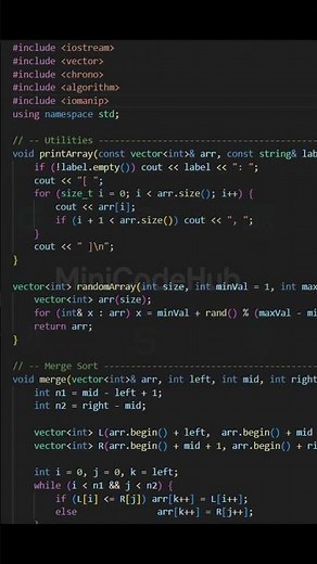 C++ Merge Sort vs Quick Sort | Benchmark #CPP #Algorithms #Sorting #Coding #MiniCodeHub