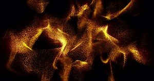 Download Gold yellow smoke particles and waves glowing brilliant beautiful sandy. Abstract background, intro, video in high quality 4k for free