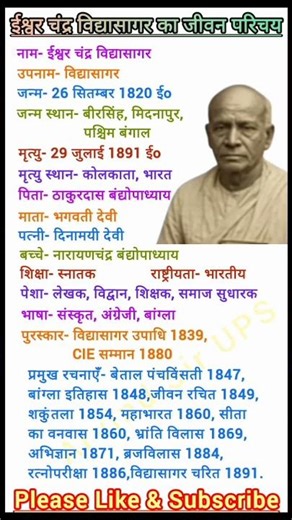 Biography of Ishwar Chandra Vidyasagar #biography #upboard #ssc