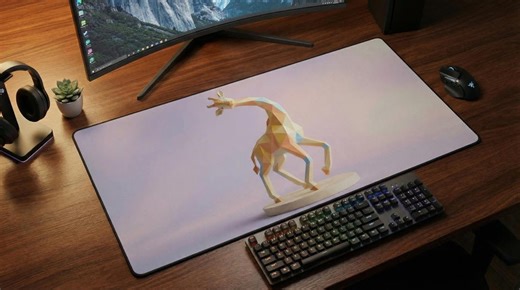 Premium XXL Desk Mat - Geometric Giraffe Minimalist Art - 16" X 32" Large Mousepad - Low Poly Giraffe Desk Mat | Pastel Gradient Mouse Pad - Etsy