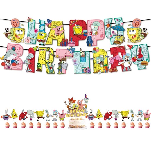 Spongebob Squarepants Birthday Party Decoration Set | Banner, Cake Topper, Cupcakes - Etsy