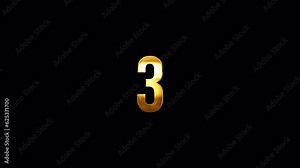 Loop Number Three gold shine light motion on black abstract background. The golden shine lighting of isolated word Number Three animation isolate Alpha Channnel proress444