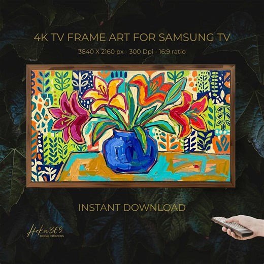 Fleur De Lis Samsung Frame Tv Art, Abstract Trendy Vase for Tv Screen, Tv Art Still Life, Textured Oil Painting Maximalist Wall Art for Tv - Etsy