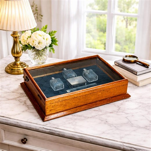 Timeless Antique Oak Wood Display Case With Glass Top Velvet Lining Showcase Box - Etsy