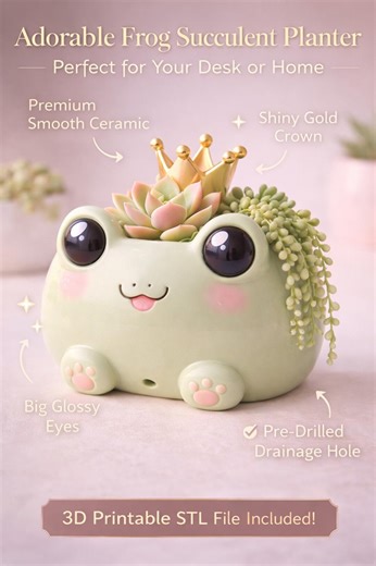 Frog Succulent Planter STL | Kawaii 3D Print Pot (digital Download) - Etsy