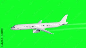 Passenger flying Plane animation. A condensation trail of an airplane. Green screen 4k footage.