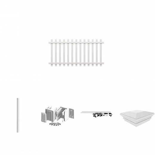 Veranda 4 ft. H x 8 ft. W Glendale White Picket Vinyl Fence Panel with Gate Kit, Slidelock Brackets, Post and Post Top - The Home Depot
