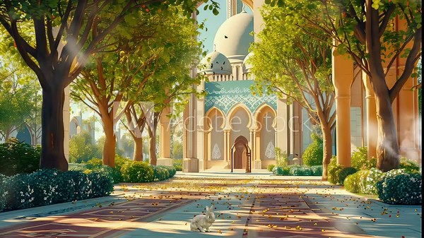 Animation magnificent mosque building seamless 4k video background. generated with ai