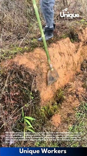 Digging a Trench with a Hoe: Manual Labor in Action