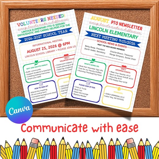Editable PTO Newsletter & Volunteer Flyer Template (canva) - Etsy