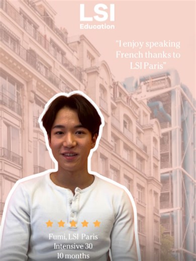 Meet Fumi ✨ He arrived at LSI Paris as a complete beginner in French and look at him now! Today, he speaks with confidence and loves connecting with French and international friends. He even has a special message for our Japanese followers 👀 #lsiparis #learnfrench #international students #languagelearning #studenttestimonial