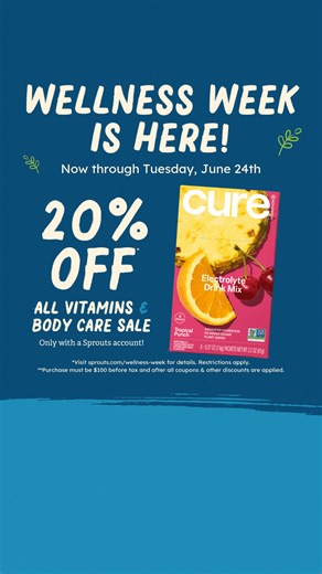 Get 20% off vitamins & body care with your Sprouts account—plus 10% more when you spend $100*! | Sprouts Farmers Market | Facebook