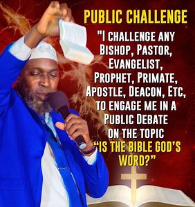 PUBLIC CHALLENG£ ! Mallam Yusuf Adepoju (President & Chief Lecturer, ACADIP Nigeria) is issuing a public châllenge to all clerics, including Bishops, Pastors, Evangelists, Prophets, Primates, Apostles, Deacons, etc, to engage him in a public debate on the topic “IS THE BIBLE GOD’S WORD?” DETAILS: Date: 9th January, 2026. Venue: Offa Grammar School, Offa, Kwara State. Time: 10:00 pm till Dawn. If you are capable and ready to accept this châllenge, please message Mallam Yusuf Adepoju on WhatsApp (
