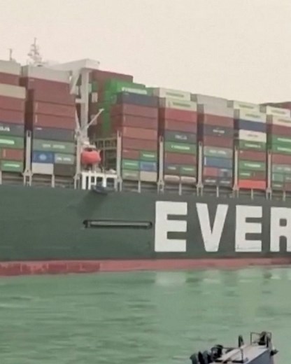Large container ship blocks Egypt's Suez Canal
