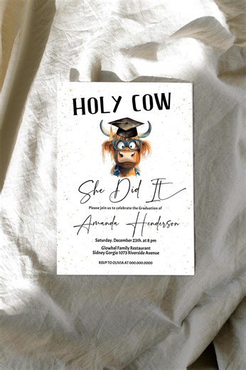 Holy Cow Funny Graduation Invitation, Grad Party Template, She Did It Invite, Editable Prom Night, P248 - Etsy