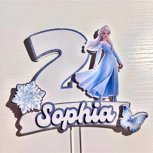 Personalized Princess Elsa Cake Topper – Custom Name & Age Birthday