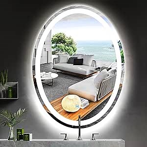 28 x 36 Inch Oval LED Vanity Mirror with Lights 3 Color Dimmable Memory Front Back Light 36 Oval Lighted Mirror for Bathroom Makeup Salon Wall Mount AntiFog 36in Ovals Smart Light up Mirrors