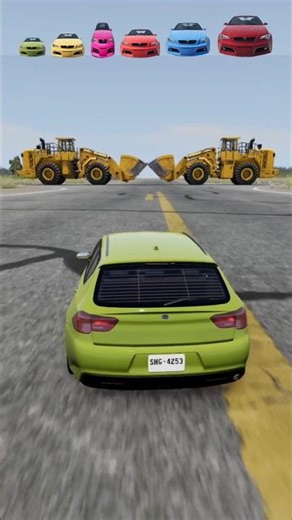 Big & small cars vs Lift Arm With Bucket-BeamNG.drive.😱🚜 #beamengdrive #shorts