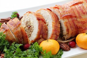 Rolled Stuffed Turkey Breast Wrapped in Bacon | Kitchen Frau