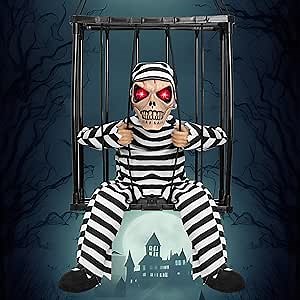 DKHDBD Halloween Animated Hanging Decorations, Scary Screaming Skull Cage Prisoner, Black, Screaming Skull Decor, Halloween Decor