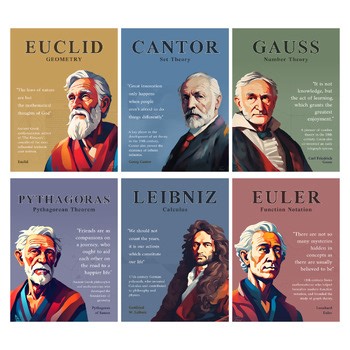 Famous Mathematicians Poster Pack (6x) | Math Bulletin Board, Math Class Decor