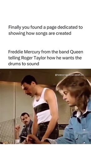 How Songs Are Created on Instagram: "@howsongsarecreated shows you how your favorite song is created🔥 In 1975, Queen locked themselves inside Rockfield Studios in Wales to create what would become one of the most ambitious rock songs of all time — Bohemian Rhapsody. ⁣ In this clip, you’re watching Freddie Mercury — the mastermind — explaining to Roger Taylor exactly how he wanted the drums to sound. Every note, every harmony, every tiny sonic detail was obsessively crafted. The band didn’t just