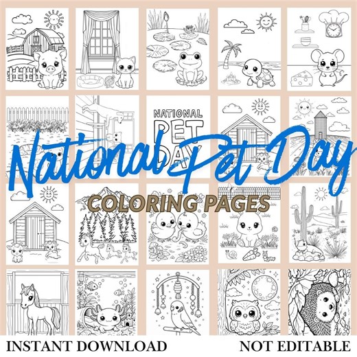 National Pet Day Coloring Sheets (20 Printable Sheet) | Instant Download - Etsy