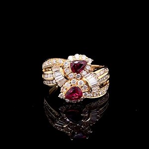 18k Gold Double Ruby Ring: Diamond Accents, July Birthstone - Etsy