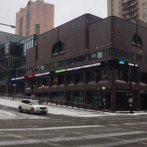 A light snow at the MPR headquarters in St. Paul, Minn. on January 22, 2019, our 52nd Anniversary of broadcasting! | Minnesota Public Radio