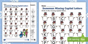 Snowman Missing Capital Letters Worksheet