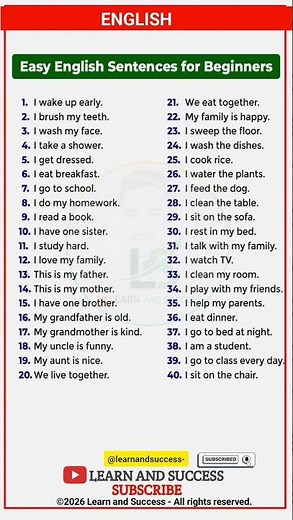 40 Easy English Sentences for Beginners! 🚀 #LearnEnglish