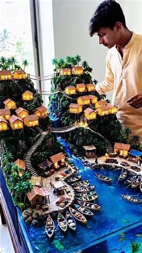 Miniature Village Lights On & Water Movement Tutorial#shortvideo#miniature#love