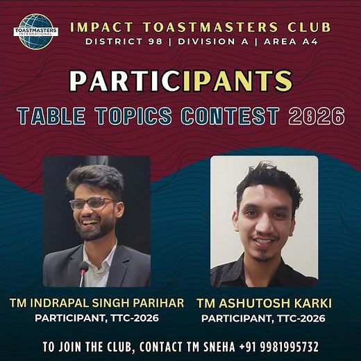 Table Topics Contest | Participants | IMPACT TOASTMASTERS CLUB#toastmastersinternational