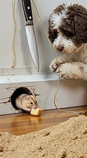 Will It Press the Trap? Dog and Mouse Standoff with a Chef Knife!