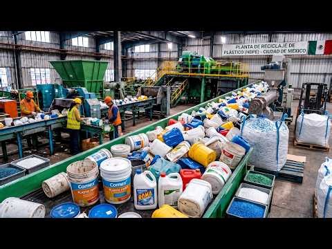En México, reciclan envases de HDPE y cubetas de plástico para convertirlos en gránulos de plástico.
