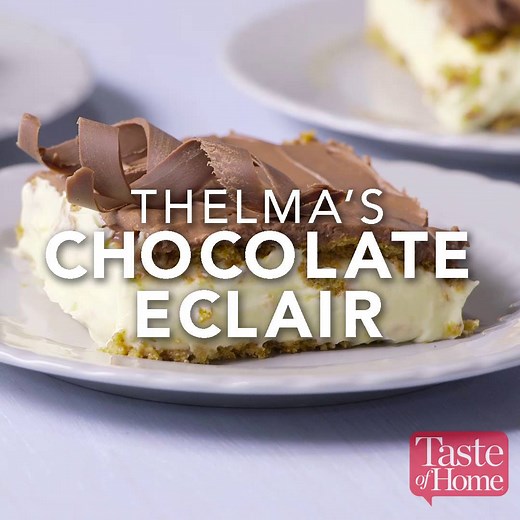 Skip pastry shop éclairs. Make this monster-sized éclair instead. Get Thelma's Chocolate Eclair recipe: http://spr.ly/61848Wcx8. | Taste of Home