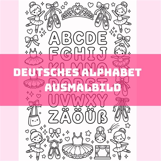 German ALPHABET Coloring Page in Cartoon Ballerina Girl Theme, Preschool Printable Materials - Etsy