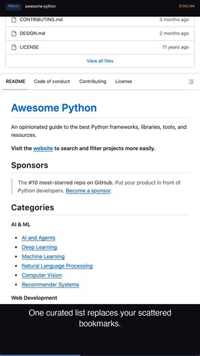 awesome-python: An opinionated list of Python frameworks, libraries, tools,
