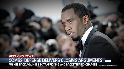 The defense in Sean Combs’ trial delivered closing arguments for four hours, saying the case is not about sex trafficking or racketeering, but a "great modern love story" and the music mogul's lifestyle. Aaron Katersky has details. https://abcnews.link/PJqqDyG | ABC World News Tonight with David Muir
