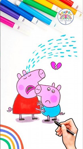 Peppa Pig Drawing | Learn to Draw Peppa and Baby George Hugging Wow 🌈🐽 #peppapig #short #love